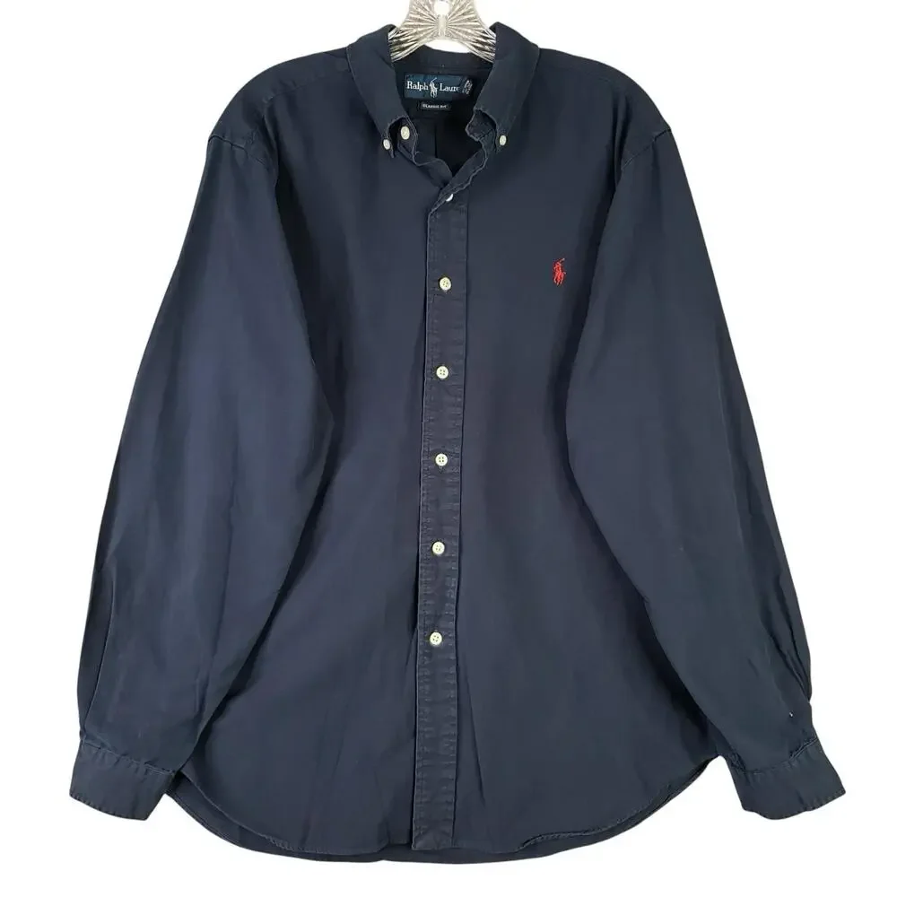 Polo Ralph Lauren Oxford Shirt Mens Size Large Button Down Blue Cotton Silk LS